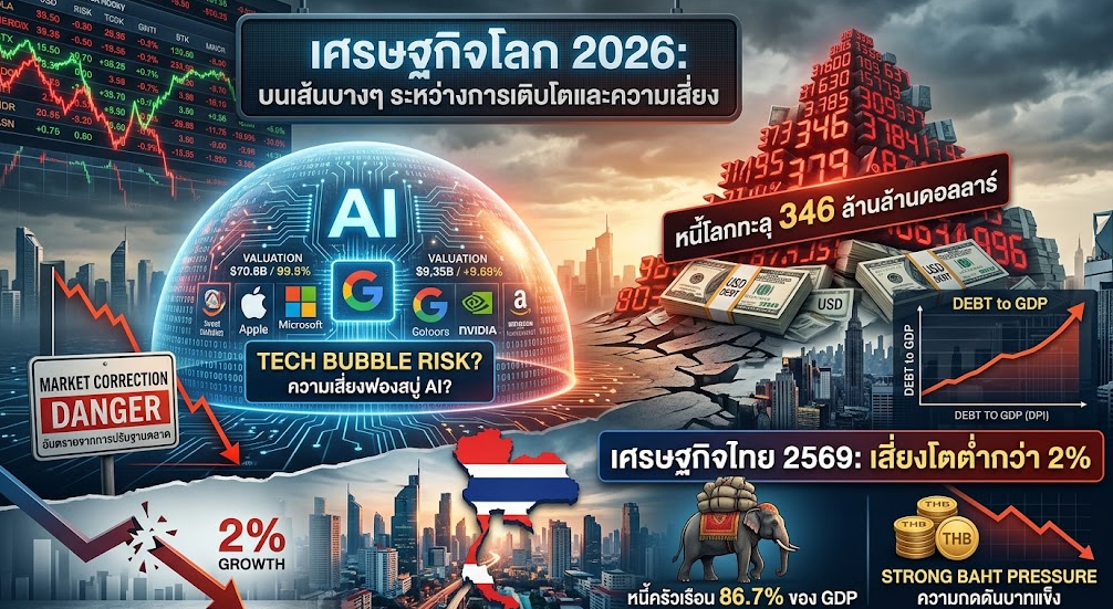 เศรษฐกิจโลก 2026 ท่ามกลางหนี้ทะลุ 346 ล้านล้านดอลลาร์ และเงาฟองสบู่ AI ที่นักเศรษฐศาสตร์เริ่มกังวล